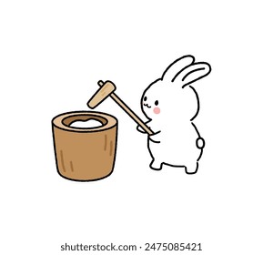 Illustration material of a rabbit pounding mochi.