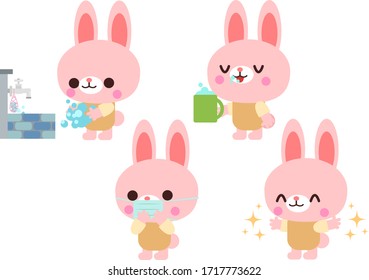 Illustration material of a rabbit washing hands