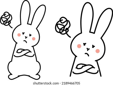 Illustration material of rabbit who is worried with arms folded