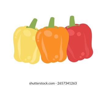 Illustration material of red bell pepper, yellow bell pepper, and orange bell pepper