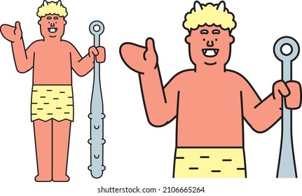 Illustration material of red demon holding a gold stick holding his hand
