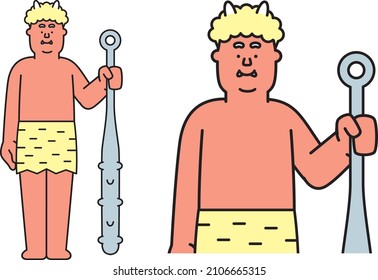 Illustration material of red demon holding a gold stick standing normally