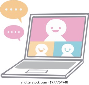 Illustration material for remote meetings and interviews on laptop