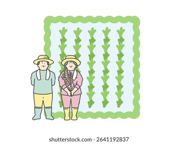 
Illustration material of rice field and elderly farmer