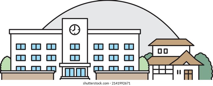 Illustration material of the scenery with the school building