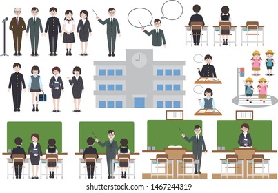 Illustration material of school and person