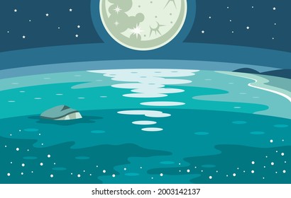 Illustration material of the sea and the night sky
