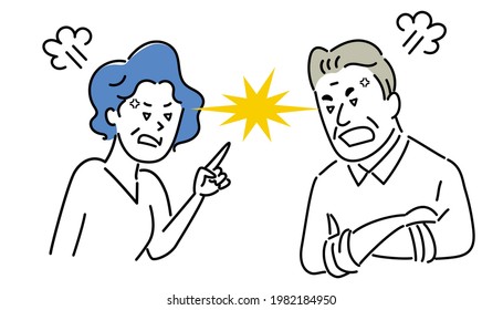 Illustration material senior couple fighting