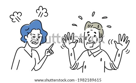 Illustration material of a senior couple fightingSuspicious wife  Excuse husband