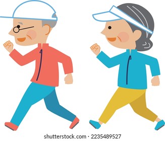 Illustration material of senior couple jogging