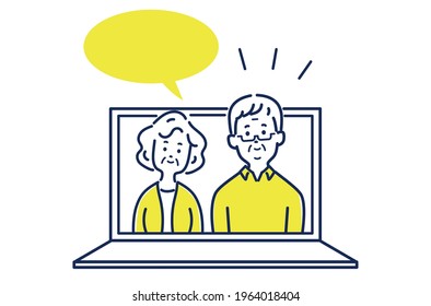 Illustration material of senior couple talking online