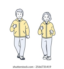 Illustration material of senior couple walking. vector.