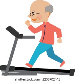 Illustration material of a senior man exercising on a running machine