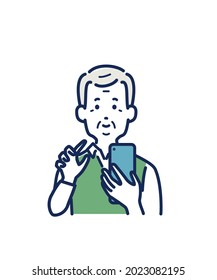 Illustration material of senior man operating a smartphone