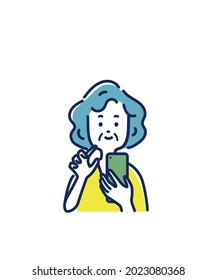 Illustration material of senior woman operating a smartphone