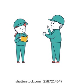 Illustration material of a senior worker instructing and educating staff