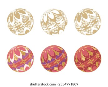 Illustration material set of balls with Japanese patterns
