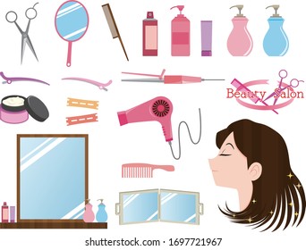 Illustration material set of beauty salon tools
