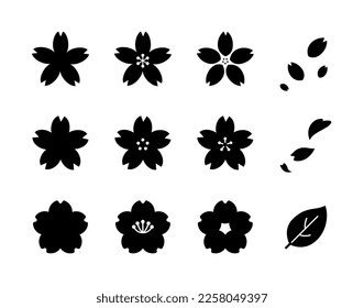 Conjunto de material de ilustración de flores de cerezo de varias formas