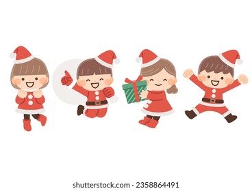 Illustration material set of children wearing Santa Claus costumes