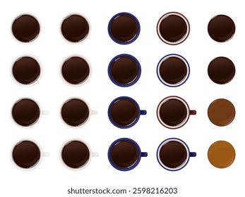 Illustration material set of coffee seen from directly above