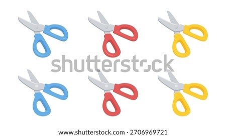 Illustration material set of cute scissors about to cut