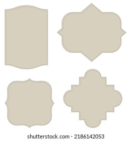 Illustration material with a set of dashed and colored classically shaped labels.
