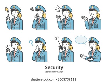 Illustration material set of female security guard