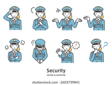 Illustration material set of female security guard