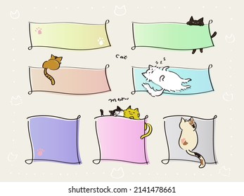 Conjunto de material de ilustración del marco donde un gato lindo se interpone en el camino