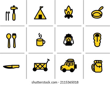 Illustration material set of icons about camping