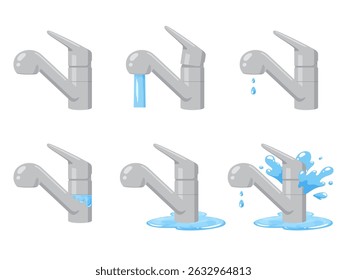 Illustrationsmaterial Satz einer Küche Wasserversorgung gebrochen und undicht