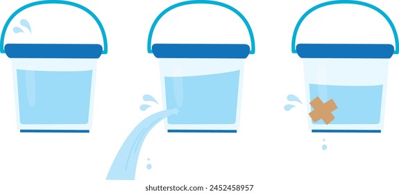 Illustration material set of leaking bucket