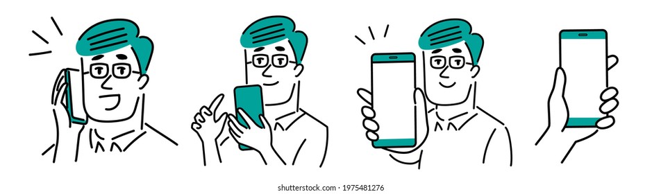 Illustration material set of man with smartphones