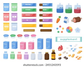 Illustration material set of nutritional supplements and supplements
