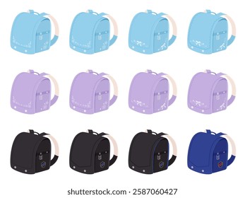 Illustration material set of patterned school bags