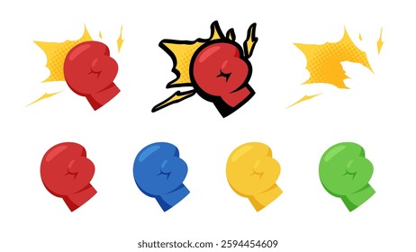 Illustration material set of punching with boxing gloves