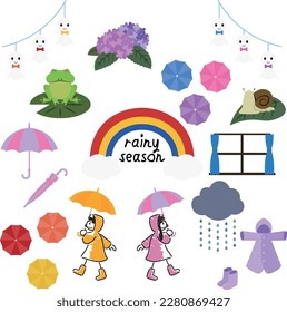 Illustration material set of rainy season