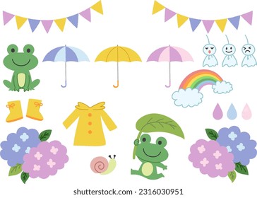 Illustration material set for the rainy season and rainy days