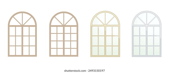 Illustration material set of round frame windows