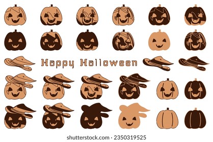 Illustration material set such as jack o lantern with brown spooky atmosphere