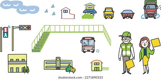 Conjunto de material de ilustración que puede utilizarse para la orientación sobre la seguridad del tráfico en las carreteras escolares	
