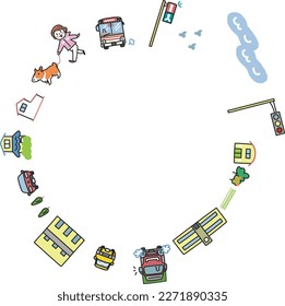 Illustration material set that can be used for traffic safety guidance on school roads	
