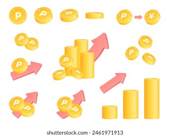 Illustration material set of three-dimensional cute point coins