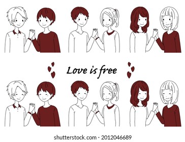 Conjunto de material de ilustración de varias parejas
