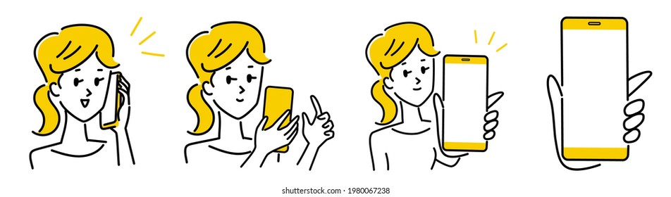 Illustration material set of woman with smartphones