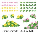 Illustration material set of yellow and pink wood sorrel flowers