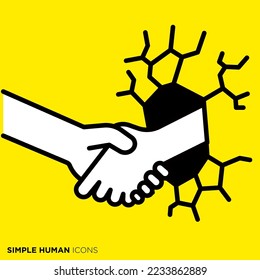 Illustration material shaking hands over the wall