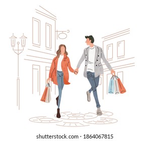 Illustration material: Shopping, couples shopping