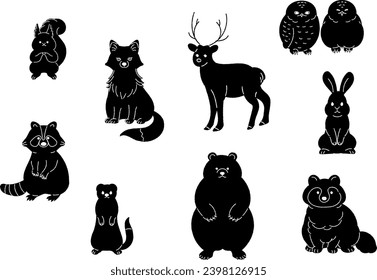 Illustration Material of Silhouette of Forest Animals
